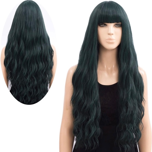 Human hair blend green /dark green color wig. main image 5